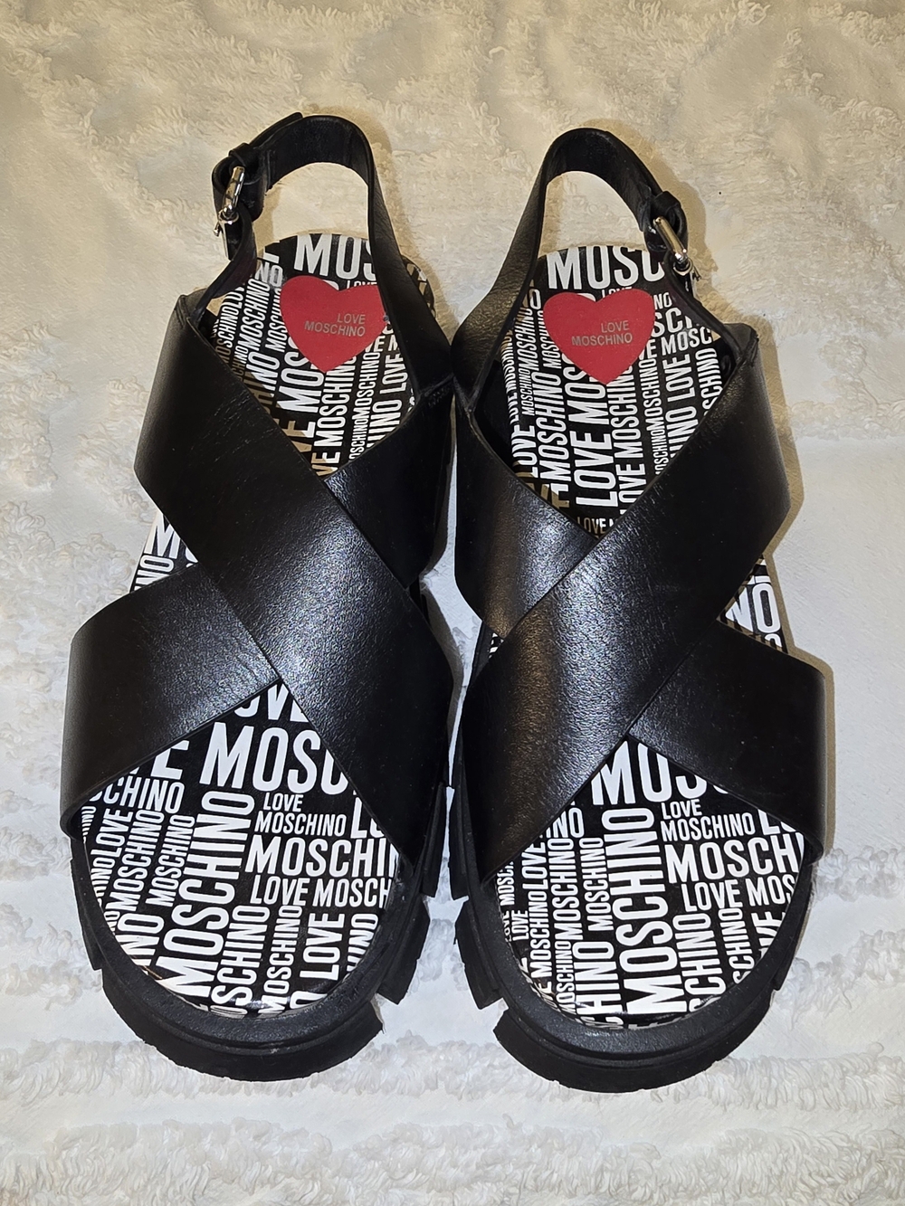 Love Moschino Black Crisscross Leather Slingback Sandals Size 41 (8 - 8.5)